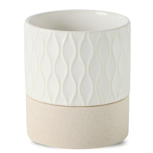 Nihow Ceramic Self Watering Plant Pot for Indoor Plants, 6 Inch,Cream White - color: Cream White & Brown Net, size: 6" Self Watering