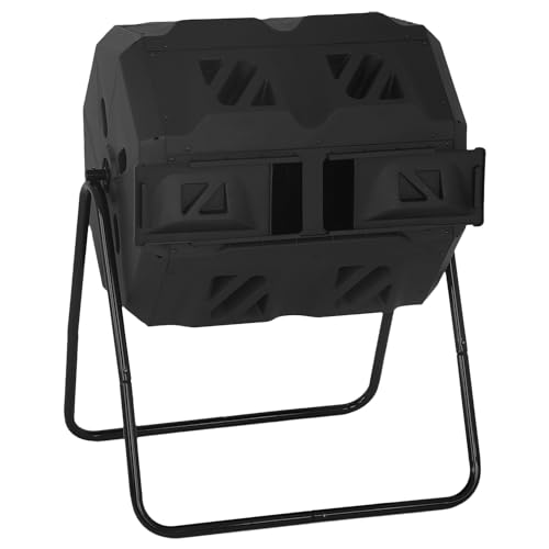 FDW | Outdoor Compost Bin | 43 Gallon | Black | Dual Chamber Tumbling Bin - color: Black