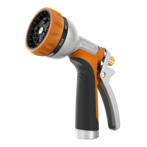 RESTMO Garden Hose Nozzle Heavy Duty, Rear Trigger Water Sprayer, Orange - color: Orange