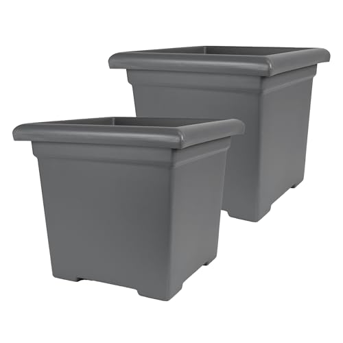 The HC Companies Accent Square Plant Pot, 12.5 Inch, Warm Gray, 2-Pack - color: Warm Gray, size: 12.5" (Pack of 2)