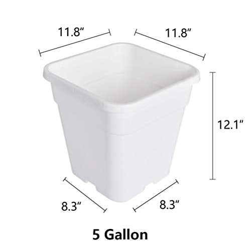 Plant Nursery Pot 10-Pack 5 Gallon Square Plastic Garden Planter Pots Flower Seedling Injection Molded Container Seed Starting Pot for Indoor Outdoor Plants Seedlings Flowers Vegetables White - color: White, size: 5 Gallon