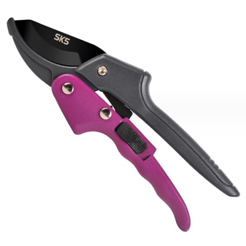 Premium 8 inch garden clippers, 3 Times Easy to Work, Arthritis Weak Hand Snips (Pulley lever -pruners- Purple) - color: Purple