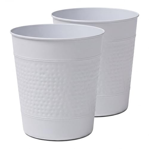 happimess Riley 2 Gal Hammered Steel Bin 10" H, Matte White, Set of 2 - color: Matte White, size: Set of 2