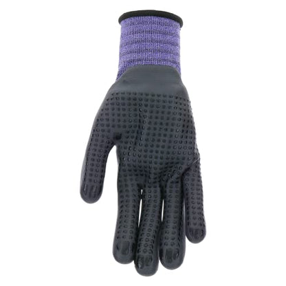 Mud Grip Women's Nylon Seamless Knit Shell Water Resistant Dotted Nitrile Palm Gardening Gloves - color: Violet, size: Medium/Large (Pack of 1)