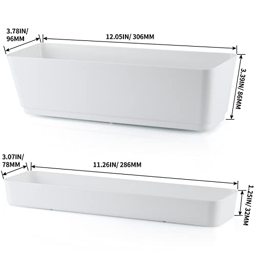 Skelang 3 Pcs Rectangular Plant Pot, 12" Flower Planter Box, Windowsill Container for Succulent, Herb, Vegetable (White) - color: White, size: 12 inches