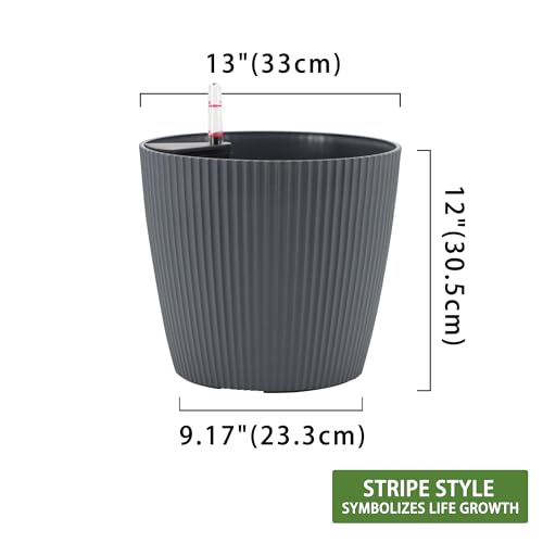 Dexceder 13x12 Self Watering Planters Indoor (2 Pack, Gray) - color: Gray, size: 13x12