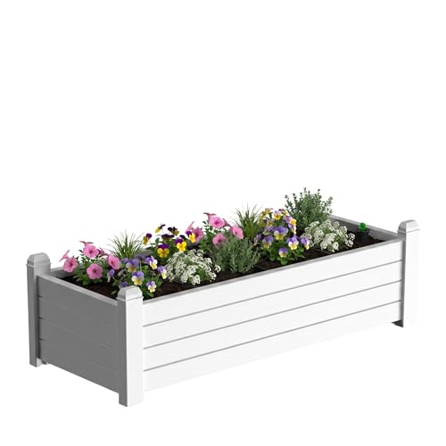 PatioZen Raised Garden Bed, Garden Beds Outdoor, 21Gallon Planter Box with Drainage Plug for Vegetables Flowers Herbs, Waterproof Resin for Backyard Patio Porch (Ashen) - color: Ashen, size: 43.31"L x 17.72"W x 12.60"H