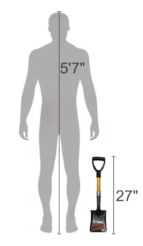 Plexon 27" Short Handle Square Point Shovel – Hardened 50Mn Steel Blade, Fiberglass Shaft, D-Grip, Transfer Shovel for Garden, Mulch, Gravel & Snow Removal - style: Square