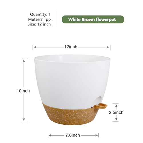 WSMKSZ 12 inch Large Self Watering Pots, Flower Plant Pots with Drainage Holes for Indoor Outdoor Garden Plants, Plastic Planters with Removable Deep Reservoir, White with Brown - color: White With Brown, size: 12inch 1pcs