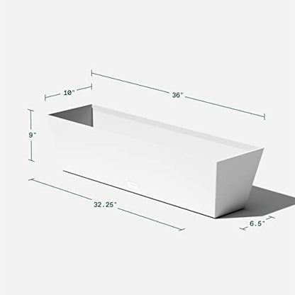 Veradek Pure Series Window Box Planter - Tapered Outdoor Planter - color: White, size: 36 inch