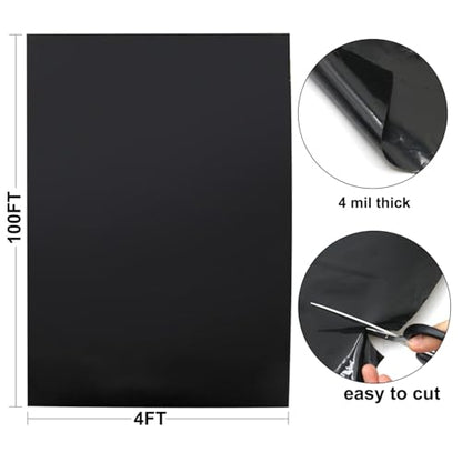 Feitore 4 Mil Black Plastic Sheeting, 4 FTx100 FT Garden Landscape Plastic - size: 4FT x 100FT