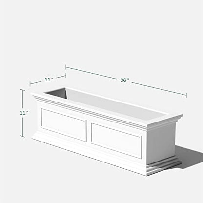 Veradek Brixton Series Window Box Planter - Rectangular Outdoor Planter - color: White, size: 11"H x 11"W x 36"L