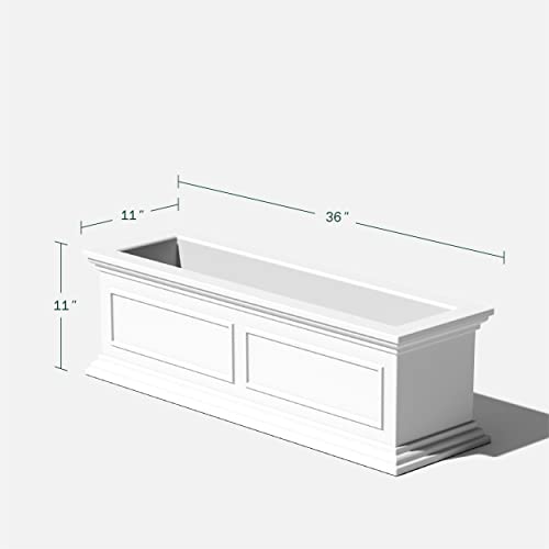 Veradek Brixton Series Window Box Planter - Rectangular Outdoor Planter - color: White, size: 11"H x 11"W x 36"L