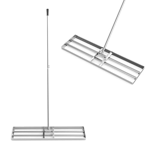 36" x 10" Lawn Leveling Rake, Heavy Duty Landscape Rake with 69" Handle, Non-Slip Grip & Flat Head, Space-Saving Lawn Level Tool for Garden, Backyard, Golf Course & Sports Field (Silver) - color: Silver