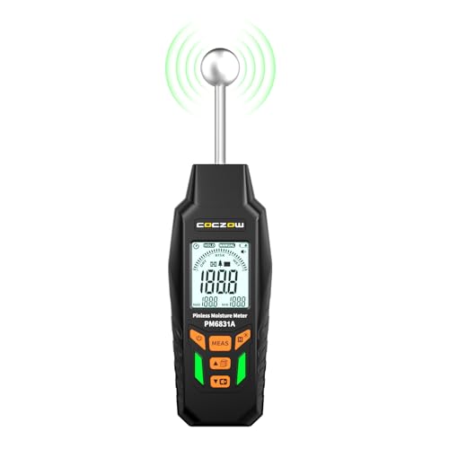Moisture meter with ball sensor for non-destructive scanning, suitable for all building materials such as wood, walls, plaster, masonry and concrete substrates, maximum measuring depth 0.2-1.57 Inch. - color: Black Orange
