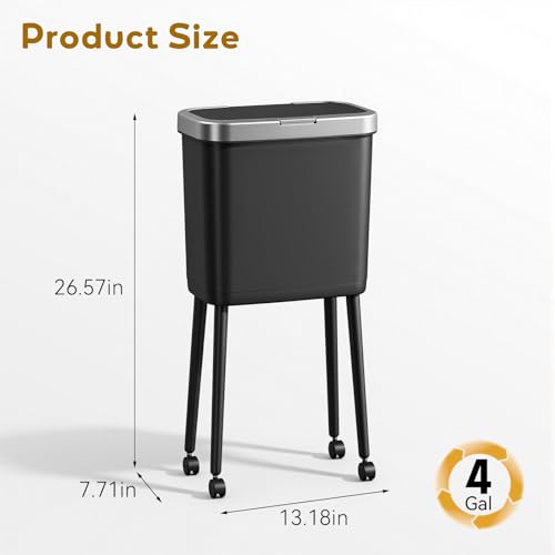 Procade Kitchen Garbage Can with Legs and Wheels,Narrow Rolling Trash Can - color: Black