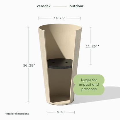 Veradek Column Series Tall Planter - Tapered Outdoor Planter with Shelf - color: Sand, style: Wide Groove - 2 Pack