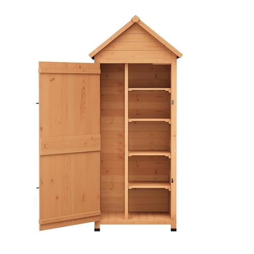 63In Outdoor Storage Shed, Wooden Waterproof Vertical Garden Cabinet with 3 Adjustable Shelves and Lockable Door, Roof Storage, Multi-Wall Weatherproof Design for Patio, Yard, & Lawn Tools - size: 63inch