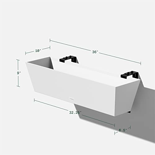 Veradek Pure Series Railing Planter - Tapered Window Box with Bracket - color: White, size: 36 inch