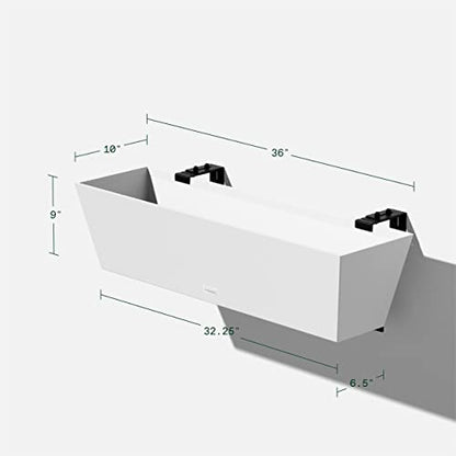 Veradek Pure Series Railing Planter - Tapered Window Box with Bracket - color: White, size: 36 inch - 2 Pack