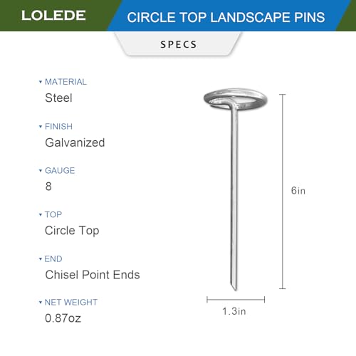 Landscape Staples Set（100Pcs） Thickened 6 Inch 8 Gauge Galvanized Garden Pins Set, Anti-Rust Heavy Duty Circle Top Metal Stakes for Weed Barrier, Lawn Edging & Landscaping