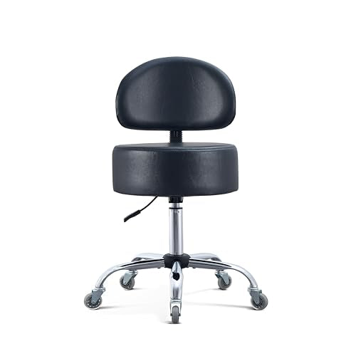 Ergonomic Rolling Drafting Stool with Backrest Lumbar Support - color: Black, style: Classic