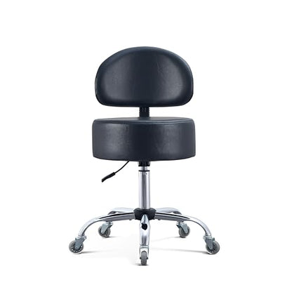 Ergonomic Rolling Drafting Stool with Backrest Lumbar Support - color: Black, style: Classic