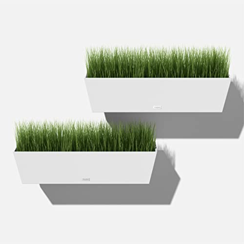 Veradek Pure Series Railing Planter - Tapered Window Box with Bracket - color: White, size: 36 inch - 2 Pack