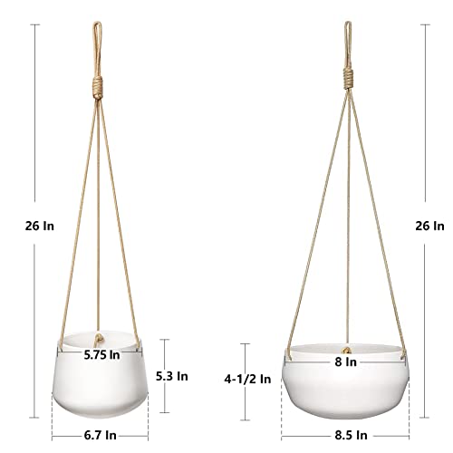 Mkono Ceramic Hanging Planters for Indoor Plants, 8" Shallow & 6" Deep 2Pcs