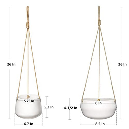 Mkono Ceramic Hanging Planters for Indoor Plants, 8" Shallow & 6" Deep 2Pcs
