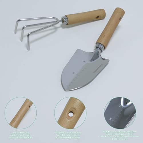 LeMotech Garden Tool Set, 2Pcs Gardening Hand Tools, Stainless Steel Trowel and Cultivator with Handle, Outdoor Gardening Kit for Women Men - style: 2PC(Trowel&Cultivator)