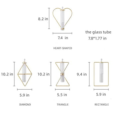 2 Pack IvyMei Luxurious Nordic Gold Wall Vase Metal Frame Glass Tube - color: Gold 5