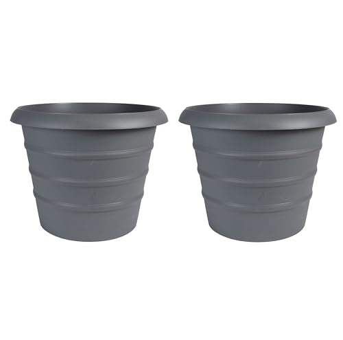The HC Companies 16 Inch Marina Planter Lightweight Indoor Outdoor Plastic Plant Pot for Herbs and Flowers, Warm Gray (Pack of 2) - color: Warm Gray, size: 16" (Pack of 2)