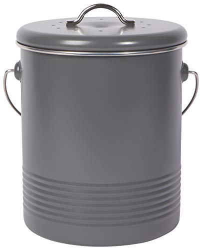 Now Designs Compost Bin Charcoal Powder Coated Steel With Charcoal Filter, 8.5 inches high, 1.25 gallon - color: Charcoal