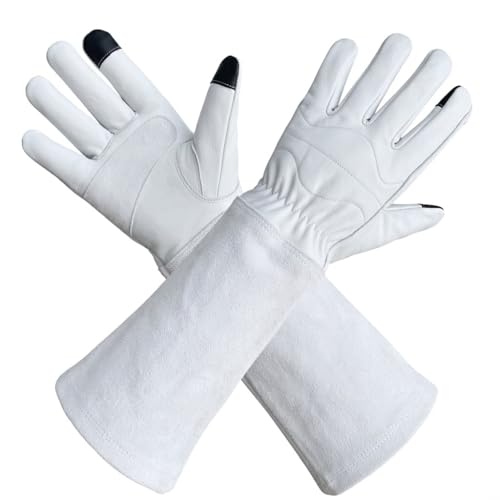 Thorn Proof Gardening Gloves for Women & Men,Long Cuff Rose Pruning,With Leather Palm,Gauntlet for Bush Trimming - color: White, size: XX-Large