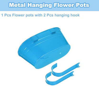 uxcell Rail Planter for Outdoor Plants, 4 Pcs 11" Iron Wall Hanging Planters Fence Railing Balcony Planters with Drainage Holes and Detachable Hooks, Dark Blue - color: Dark Blue