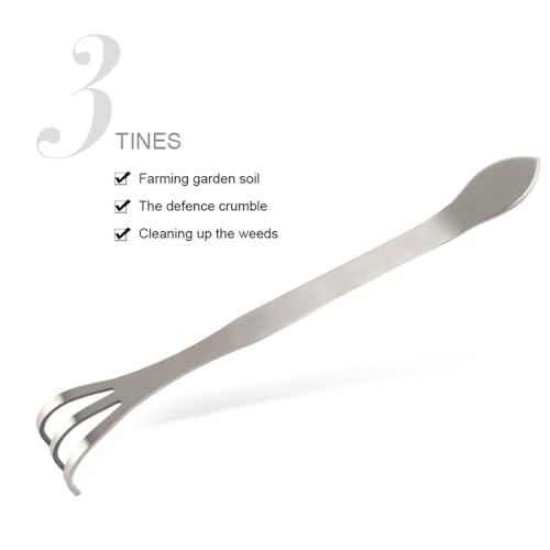 Stainless Steel Plant Pot Rake, 3-Prong Gardening Cultivator, 9.45inches Hand Tool for Bonsai Planters Pots Soil Loosening