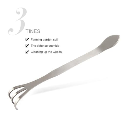 Stainless Steel Plant Pot Rake, 3-Prong Gardening Cultivator, 9.45inches Hand Tool for Bonsai Planters Pots Soil Loosening