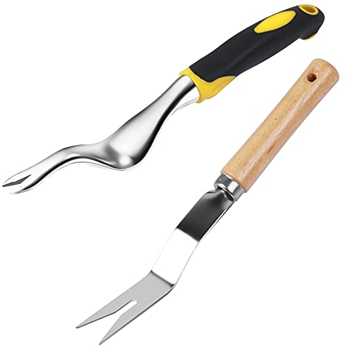 Garden Weeder Hand Weeding Tool Weed Removal Stainless Steel Handle Weed Deep Digger Grass Lawn Trimming Remover Forked Puller for Weeds Eradicate