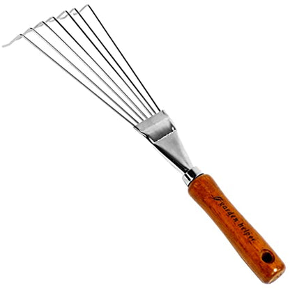 Japanese Hand Rake Garden Tool - Japanese Steel with Wood Handle - Small Rake for Leaves, Handheld Garden Cleaning Tool - Made in Japan - color: Brown Rake