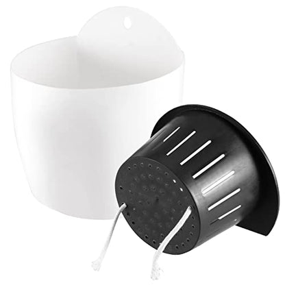 MOUYAT 10 PCS 7 Inch Plastic Wall Mounted Lazy Flower Pots, White Self Watering Hanging Planters with Hooks and Ropes, Water Hanging Plant Pots for Indoor Outdoor Plants - size: 7 Inch 10 PCS
