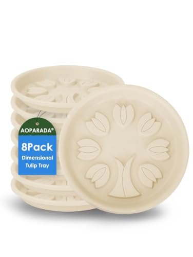 8‑Pack Tulip‑Design Plastic Plant Saucer Drip Tray, 5 Inch(Beige) - color: Beige, size: 5"(8Pack)