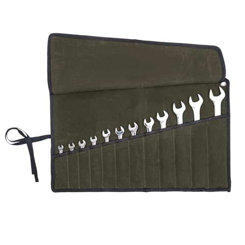 Chisel Roll, 6 Pockets Roll Up Tool Pouch, Waxed Canvas Small Tool Roll - color: Ammy Green- 12 Pockets Canvas