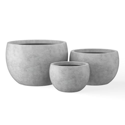 Kante Set of 3 Pale Gray Concrete Bowl Planters 20" 15.7" 11.8" Dia - color: Natural Concrete, size: 19.9"D + 15.7"D + 11.8"D
