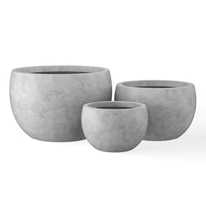 Kante Set of 3 Pale Gray Concrete Bowl Planters 20" 15.7" 11.8" Dia - color: Natural Concrete, size: 19.9"D + 15.7"D + 11.8"D