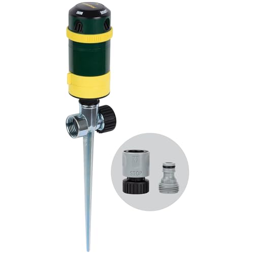 Melnor 65189AMZ Turbo Rotary Sprinkler on Step Spike, 4 Spray Patterns, Covers Up to 68 Ft. Diameter, QuickConnect Set, Green/Yellow - style: 4-Pattern