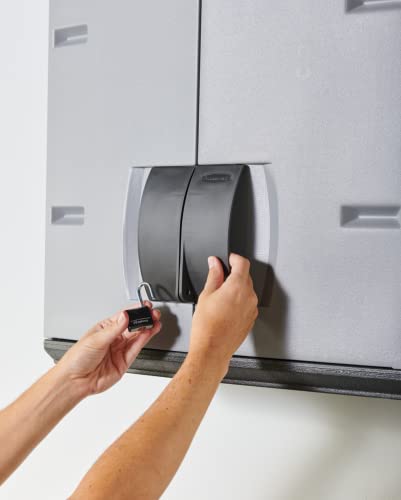 Rubbermaid Wall Mounted Storage Cabinet with Doors 150-Pound Capacity Gray Lockable Three-Shelf Cubbard for Tools/Car Accessories/Cleaning in Home/Garage/Outdoor Areas - size: Small