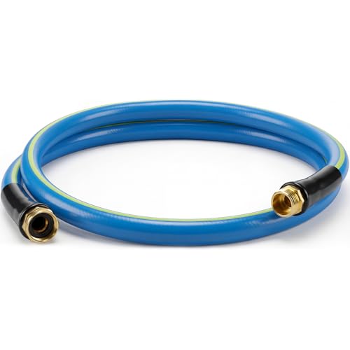 SheeChung Short Garden Hose 6FT x 5/8",Leader Hose for Hose Reel Faucet,Short Water Hose Heavy Duty,Flexible RV Rubber Hose with Male to Female Fittings,Hose Extension,3/4"Brass Fittings - color: Blue+Yellow, size: 6ft-Male to female