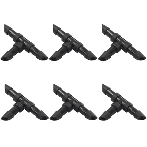 Murtenze 150 Pack Barbed Tee Fittings, 1/4 Inch Sharp End Connectors Drip Irrigation Universal Coupling Fitting for Garden Sprinkler Systems - size: Tee-150P