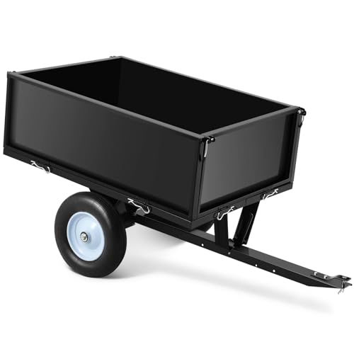 Heavy Duty Steel Dump Cart Trailer, 500 lb / 11.4 Cu Ft Garden ATV Trailer